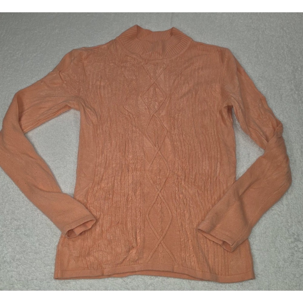 Jennifer Moore Peach Textured Knit Sweater Ribbed Neck – Size P